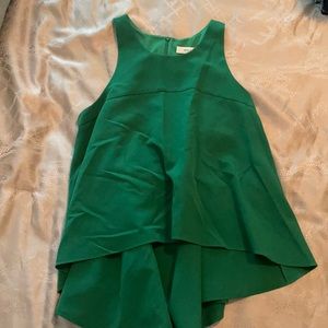 Milly green sleeveless, high-low top; Size large